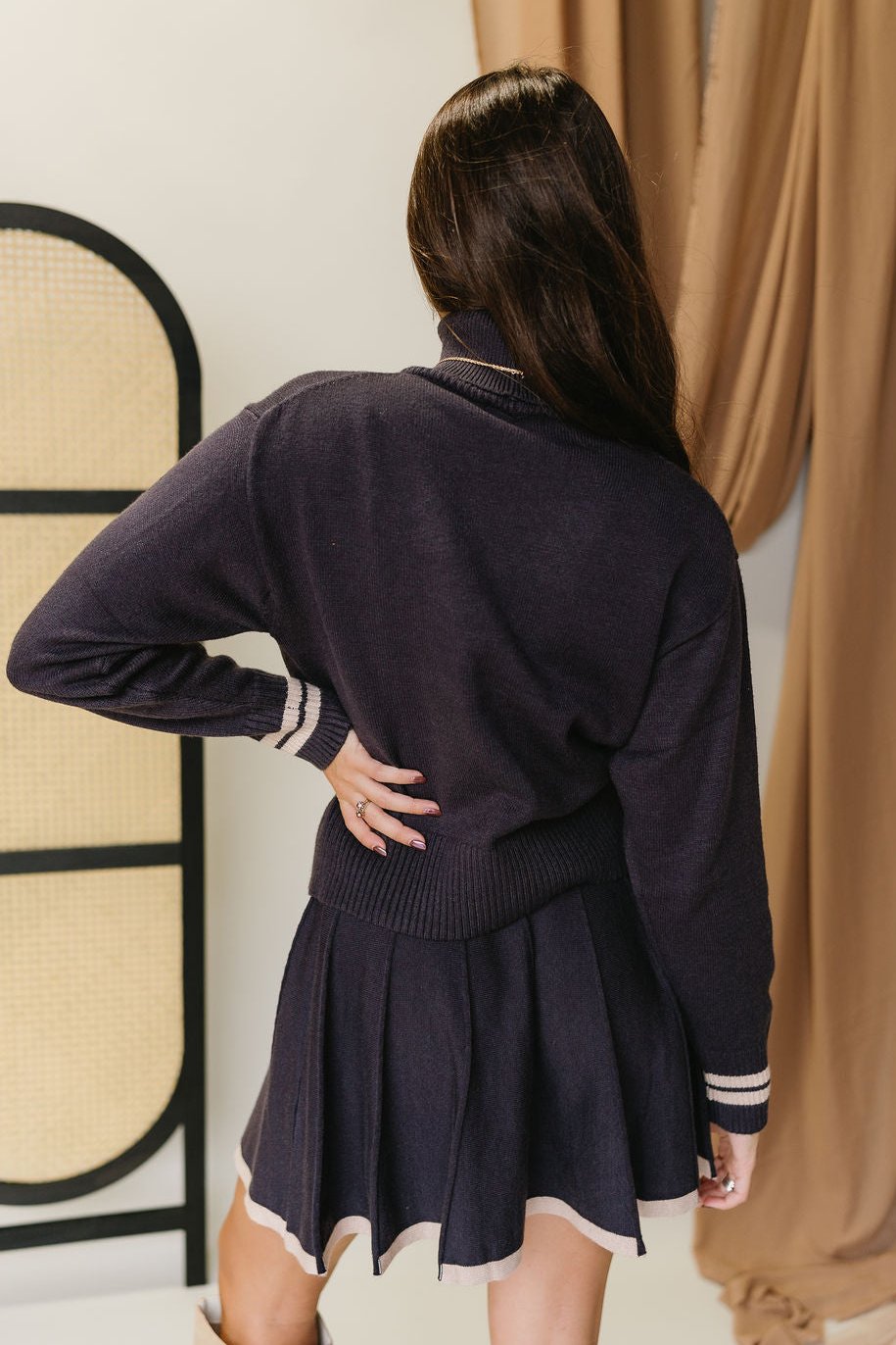 Kathleen Navy Charcoal Turtleneck Sweater- back view