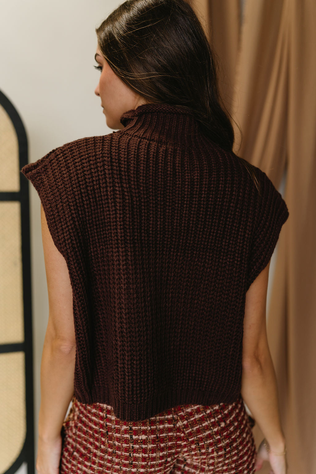 Clarissa Brown Cable Knit Sleeveless Sweater - close back view