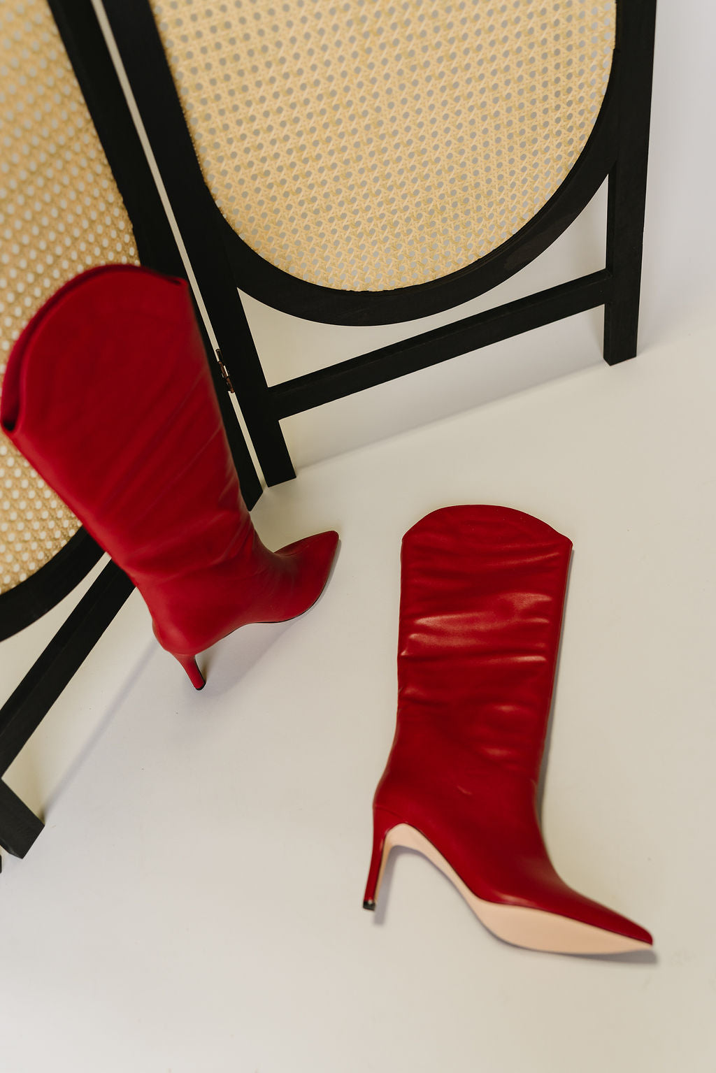 Fiora Smooth Red Tall Boot- flat lay view