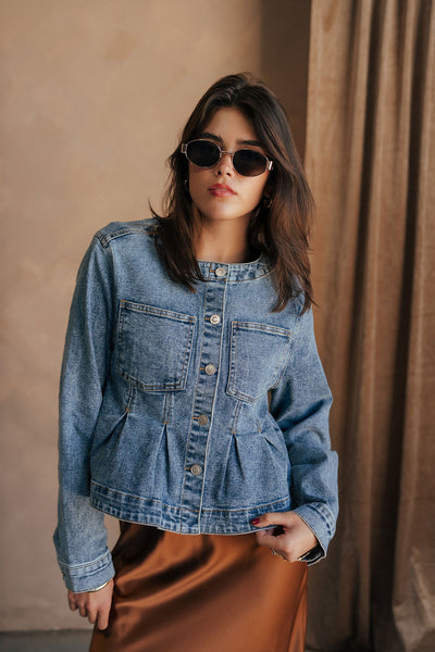 Parker Pleated Denim Jacket - Lizard Thicket