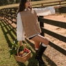 front full body view of the Mabel Beige & Gold Button Vest