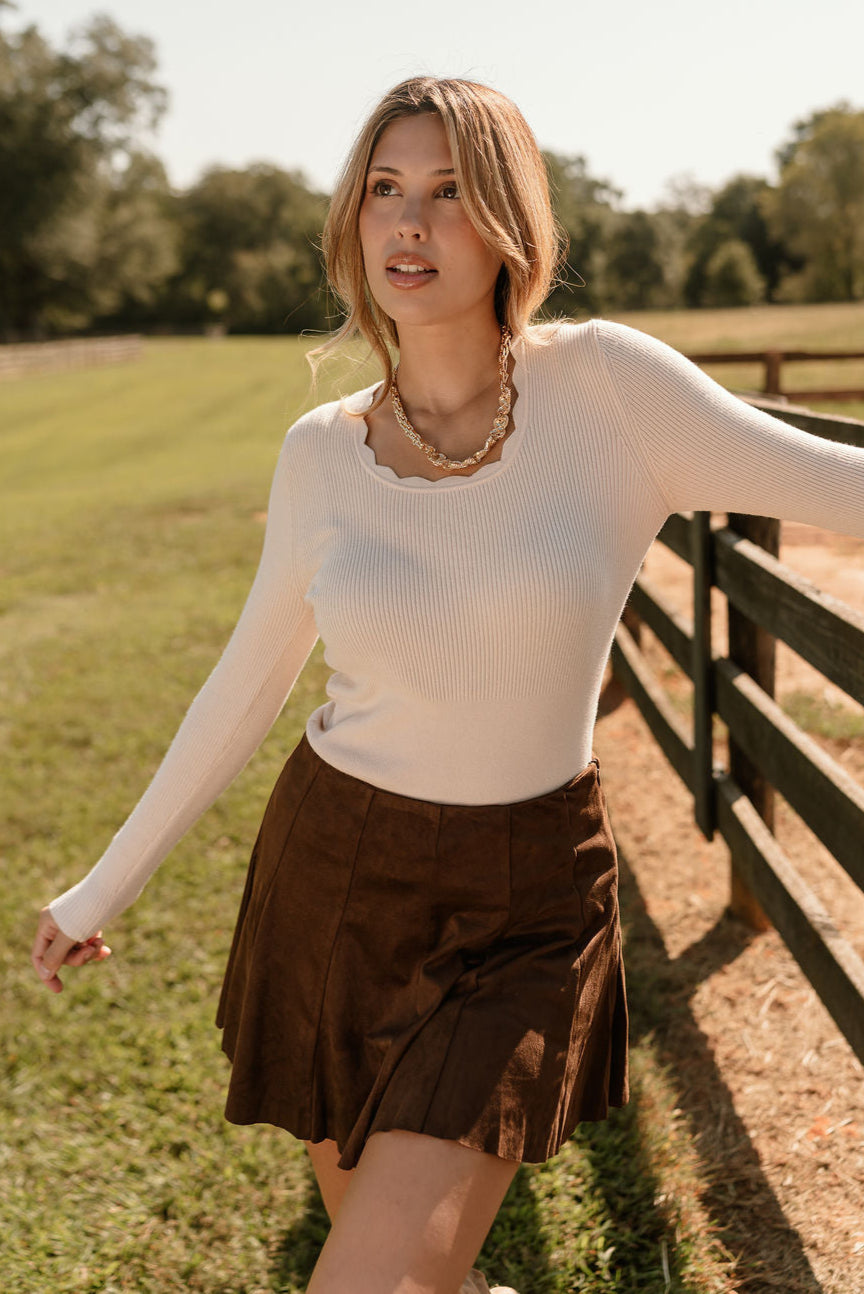 Dahlia Dark Brown Suede Mini Skirt - front view
