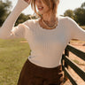 Darra Ribbed Scallop Long Sleeve Top - close front view