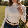 Shannon Cream Ribbed Mock Neck Top - close up front view