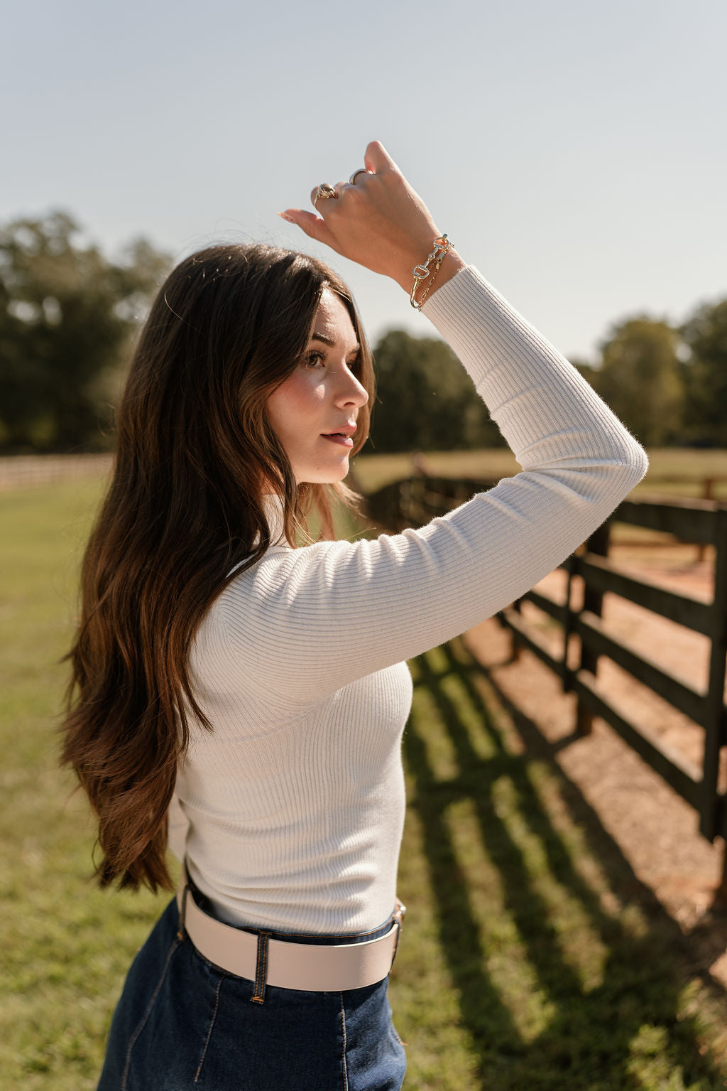 Shannon Cream Ribbed Mock Neck Top - side view