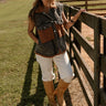 Kiernan Black Denim & Brown Shearling Vest - full body front view