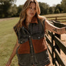 Kiernan Black Denim & Brown Shearling Vest - front view