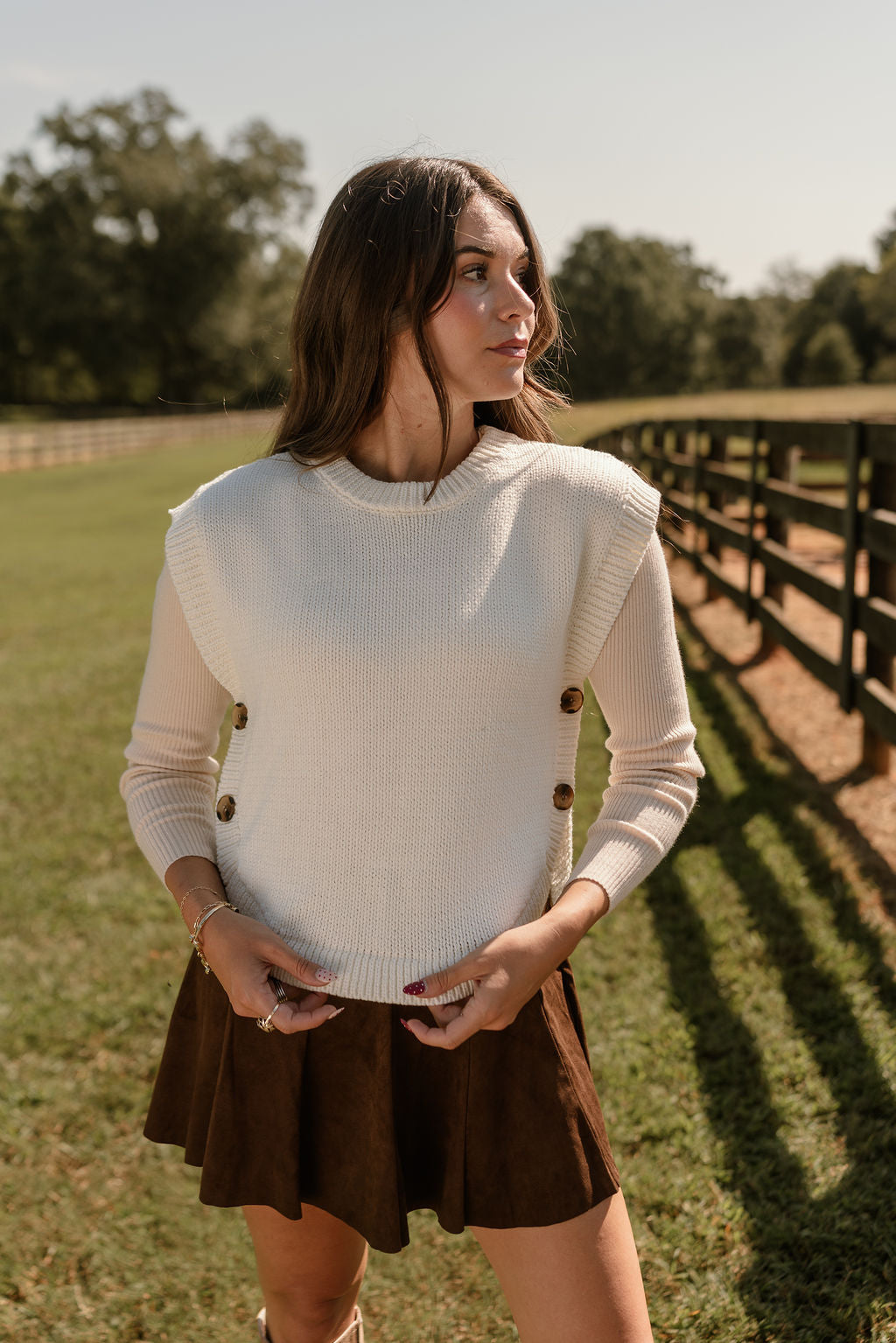 Mille Cream Tortoise Button Sweater Vest - front view