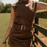 front view of the Alessia Faux Suede Mini Dress