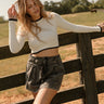 Riley Cream & Black Trim Cropped Sweater - front view