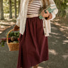 front view of Montana Cream & Wine Striped Midi Dress