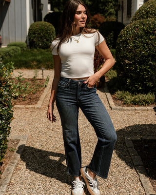 Judy Blue: Cara Petite Dark Wash Straight Leg Jeans - full body front view