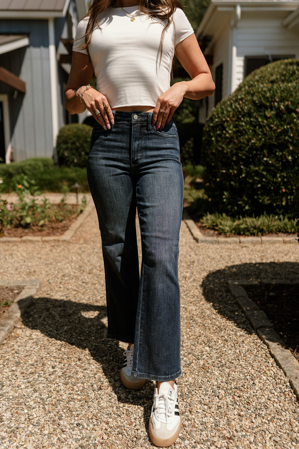 Judy Blue: Cara Petite Dark Wash Straight Leg Jeans - lower body front view