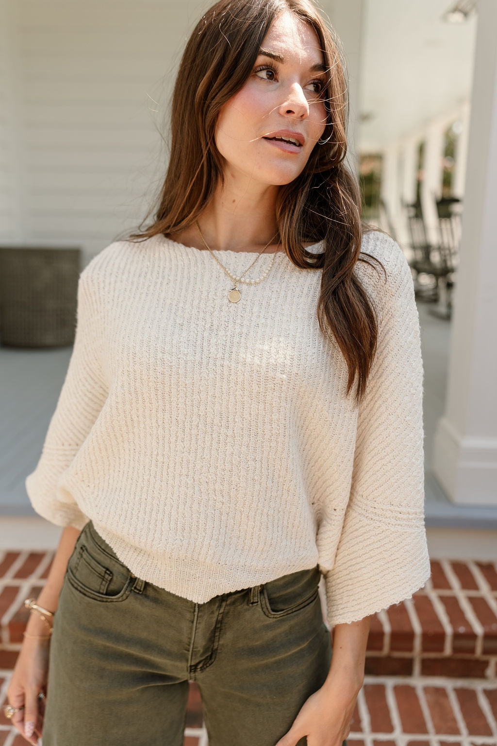 Luca Cream Short Sleeve Sweater - front view