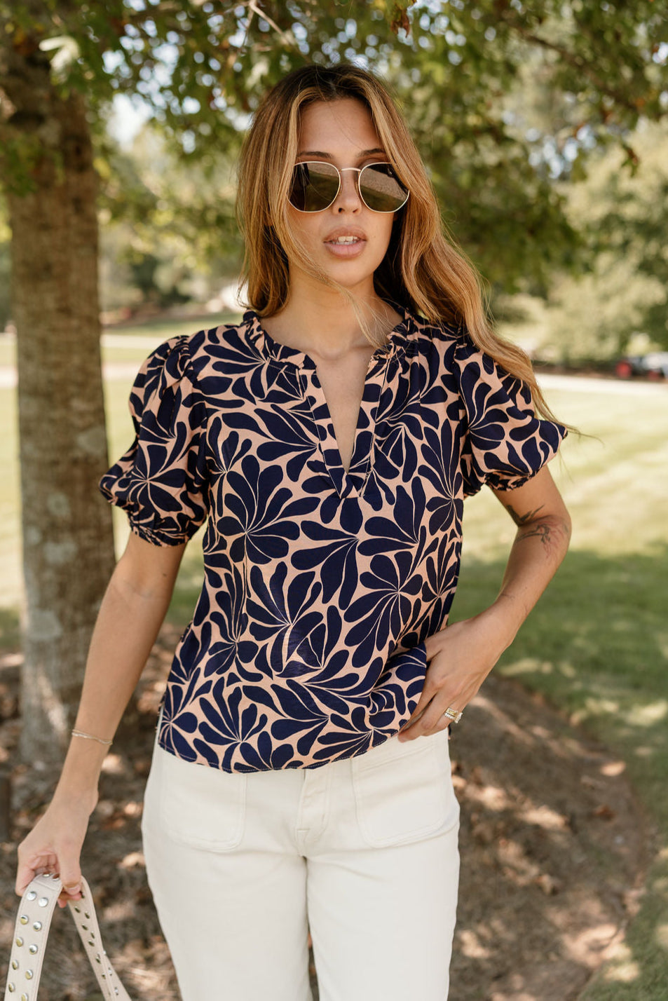Sophia Navy & Clay Floral Top - front view