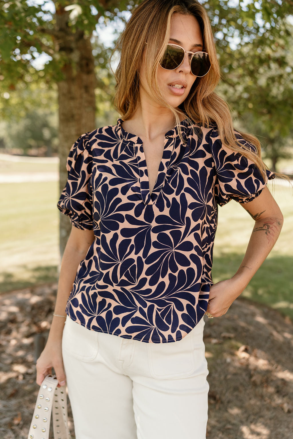 Sophia Navy & Clay Floral Top - front 
