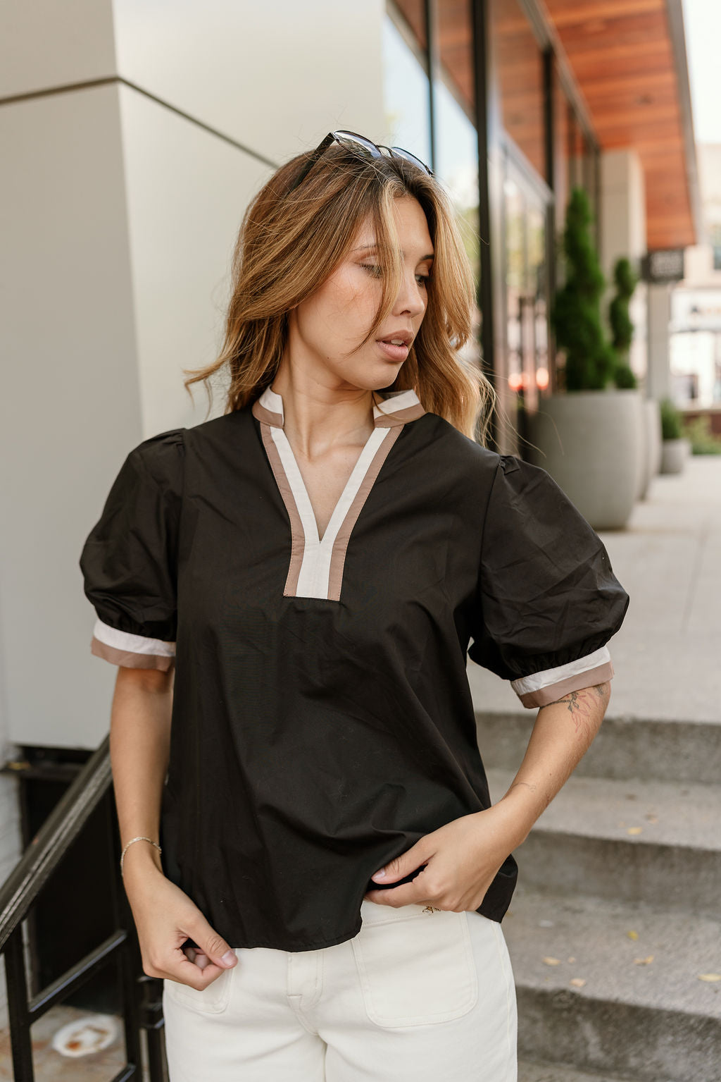 Krista Black Multi Short Sleeve Top - front