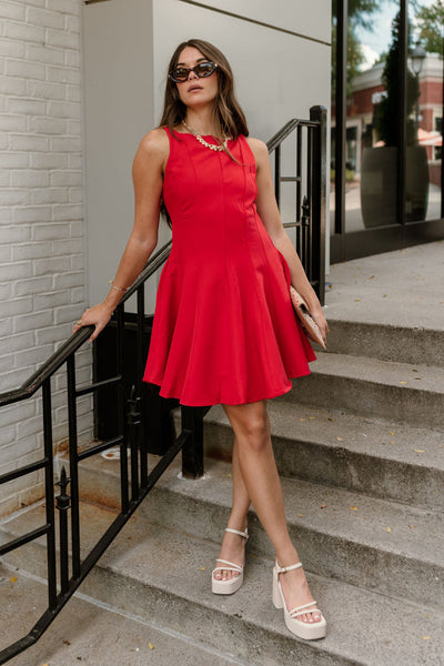 Red Sleeveless Mini Dress for Parties and Celebrations - Lizard Thicket Red Sleeveless Mini Dress for Parties and Celebrations - Lizard Thicket