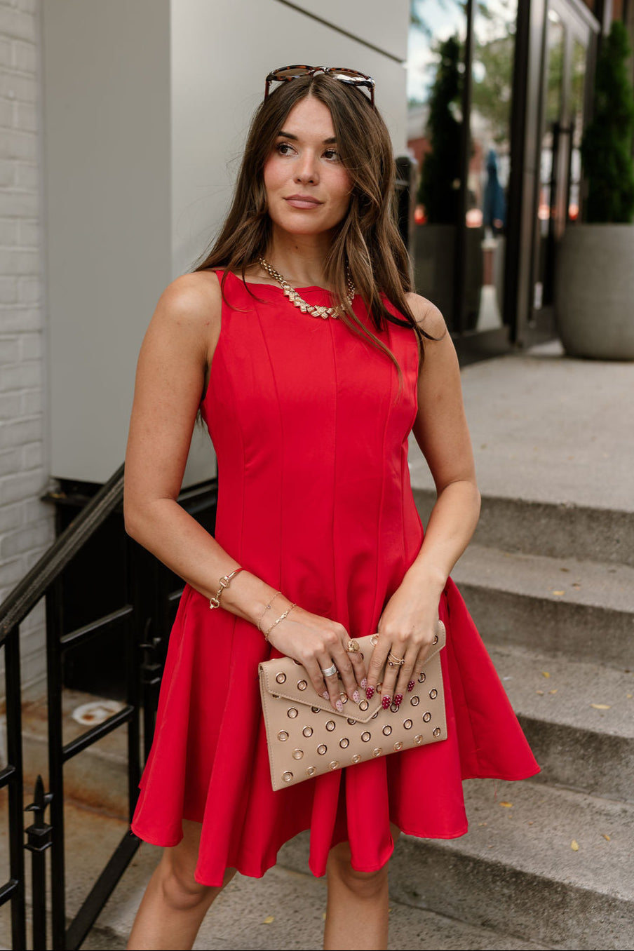 Julia Red Flare Sleeveless Mini Dress - front 