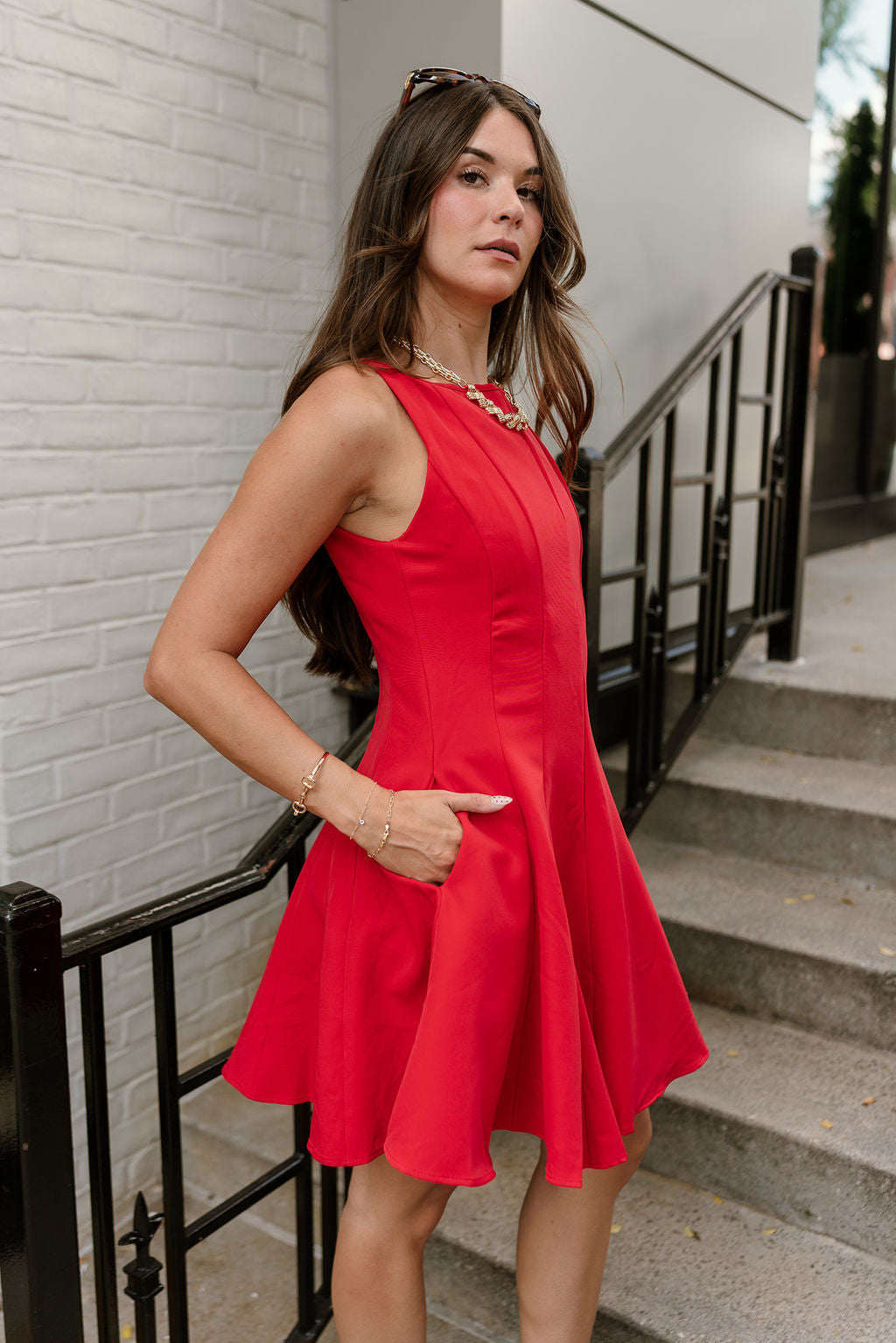 Julia Red Flare Sleeveless Mini Dress - side view