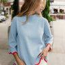 Rima Blue & Red Scallop Trim Sweater - front 