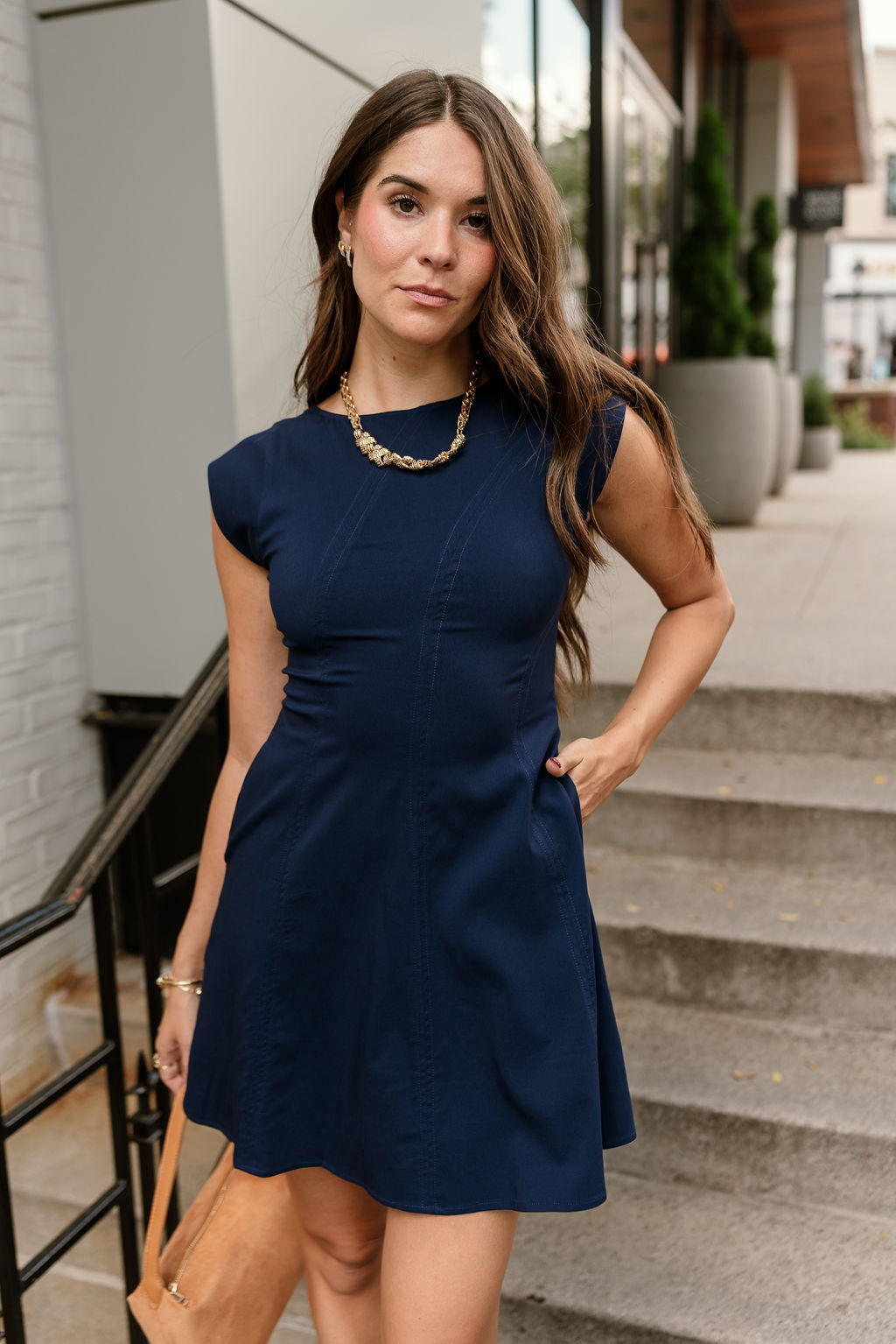 Wren Navy Flare Sleeveless Mini Dress -  front view