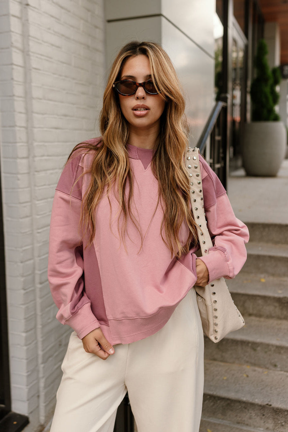Katherine Mauve Color Block Pullover  - frontal view