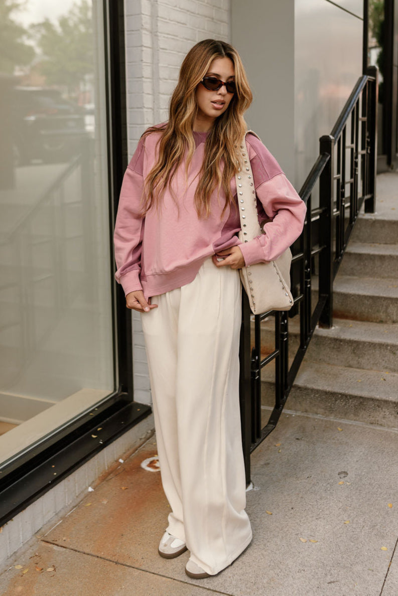 Katherine Mauve Color Block Pullover  - full body view
