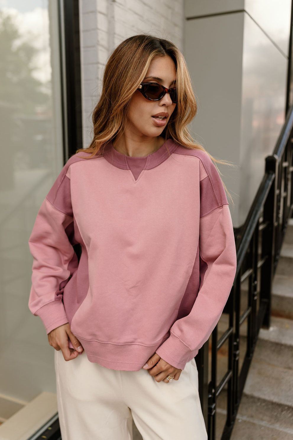 Katherine Mauve Color Block Pullover  - front