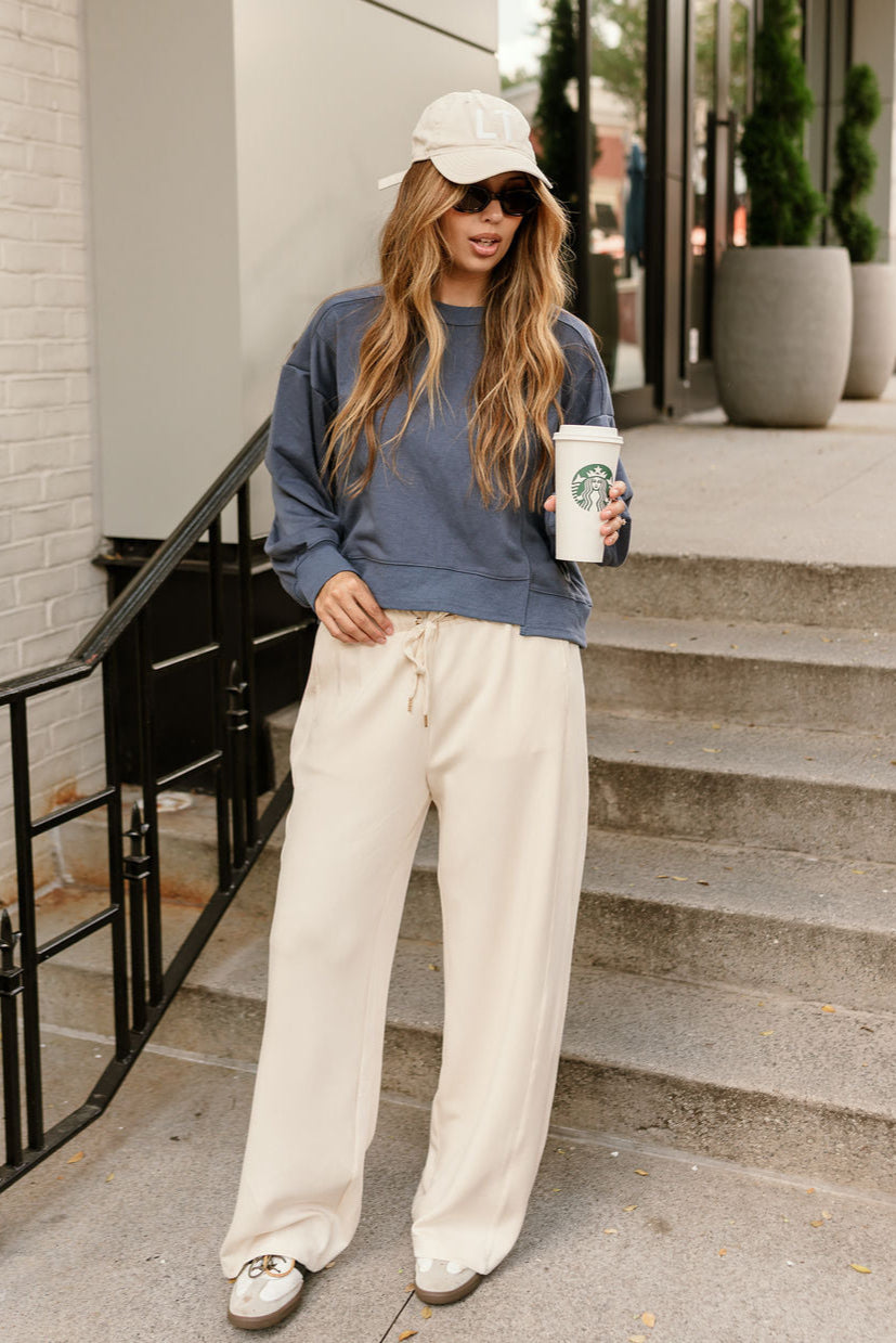 Kady Washed Blue Long Sleeve Pullover - full front view