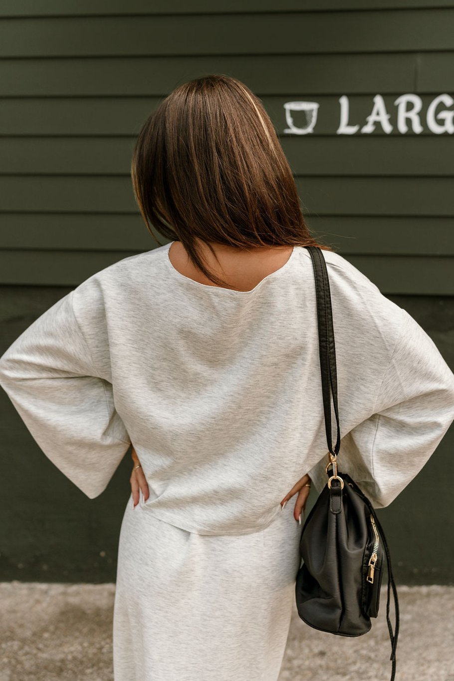 Sylvie Heather Grey Flare Long Sleeve Top- back view