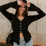 Emery Buttoned Flare Long Sleeve Top- black-front view