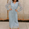 Natalia Light Blue Metallic Midi Dress- front full body view