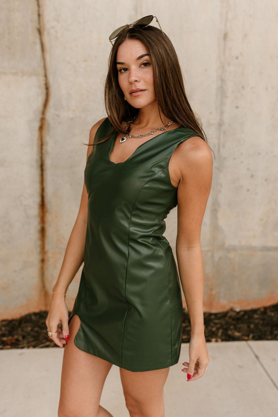Valerie Faux Leather Slit Mini Dress - Lizard Thicket Valerie Faux Leather Slit Mini Dress - Lizard Thicket