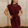 Adalyn Burgundy Tie Sweater Dress- front view