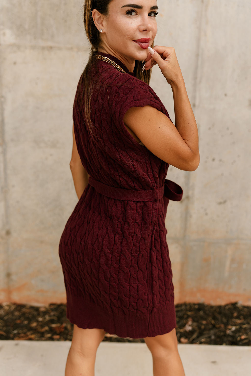 Adalyn Burgundy Tie Sweater Dress- back view