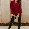 Norah Burgundy Long Sleeve Top- full body view