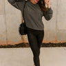 Esme Charcoal Grey Ribbed Long Sleeve Top- full body view