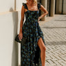 Daphne Black Floral Ruffle Maxi Dress - Full body front view