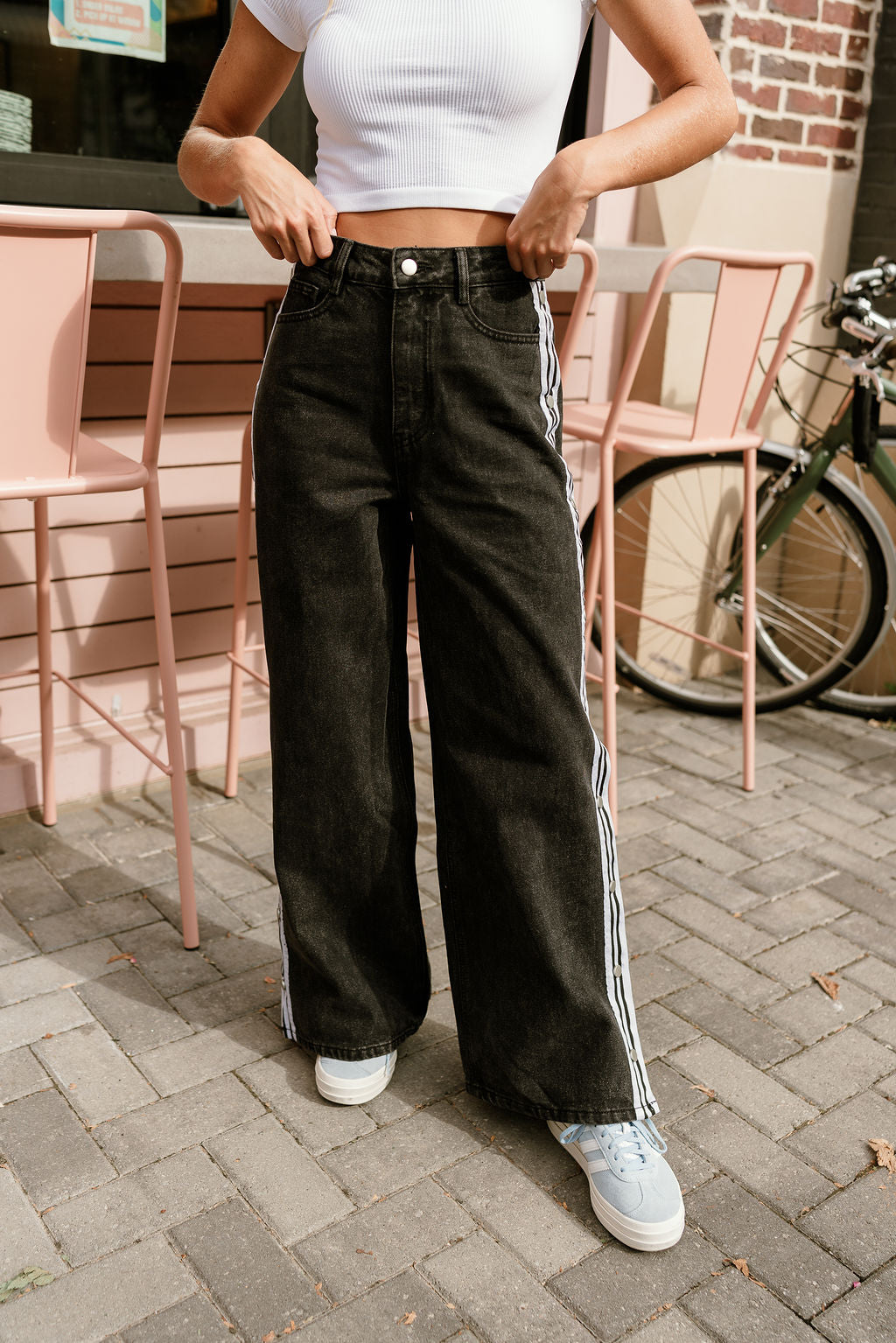 Lizard Lexa Lexi Black & White Stripe Buttoned Jeans - Lizard Thicket