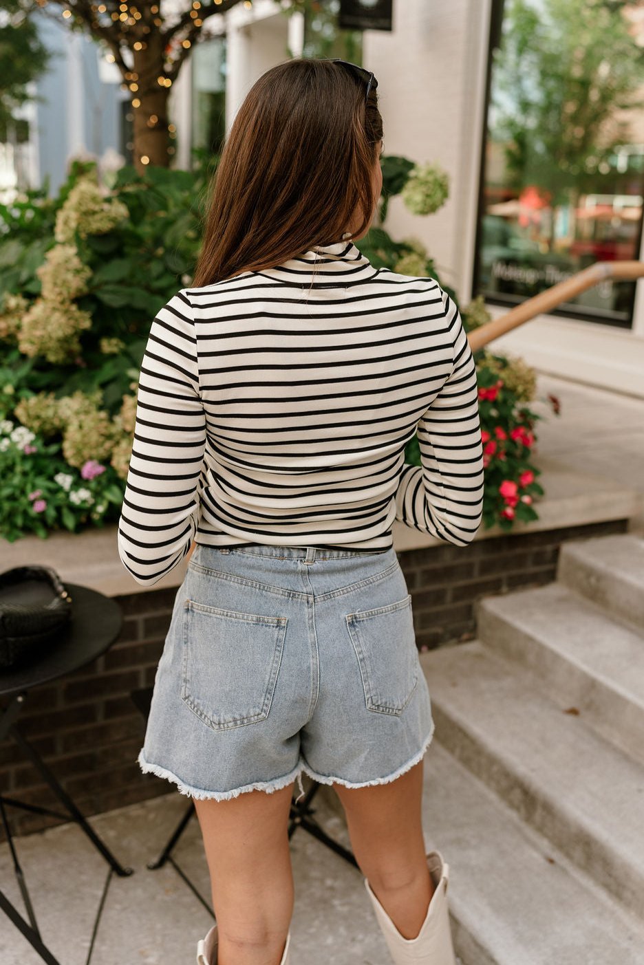 Sierra Cream & Black Stripe High Neck Top- back view