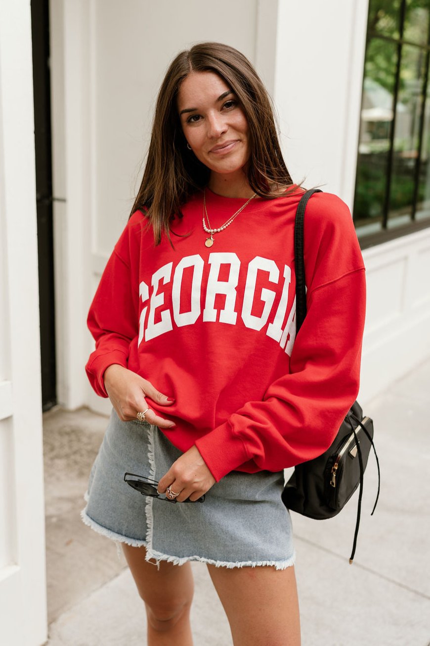 Georgia Red Long Sleeve Sweatshirt-front view