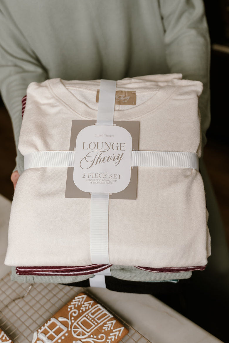 Charlotte Cream Loungewear Set- flat lay in ribbon
