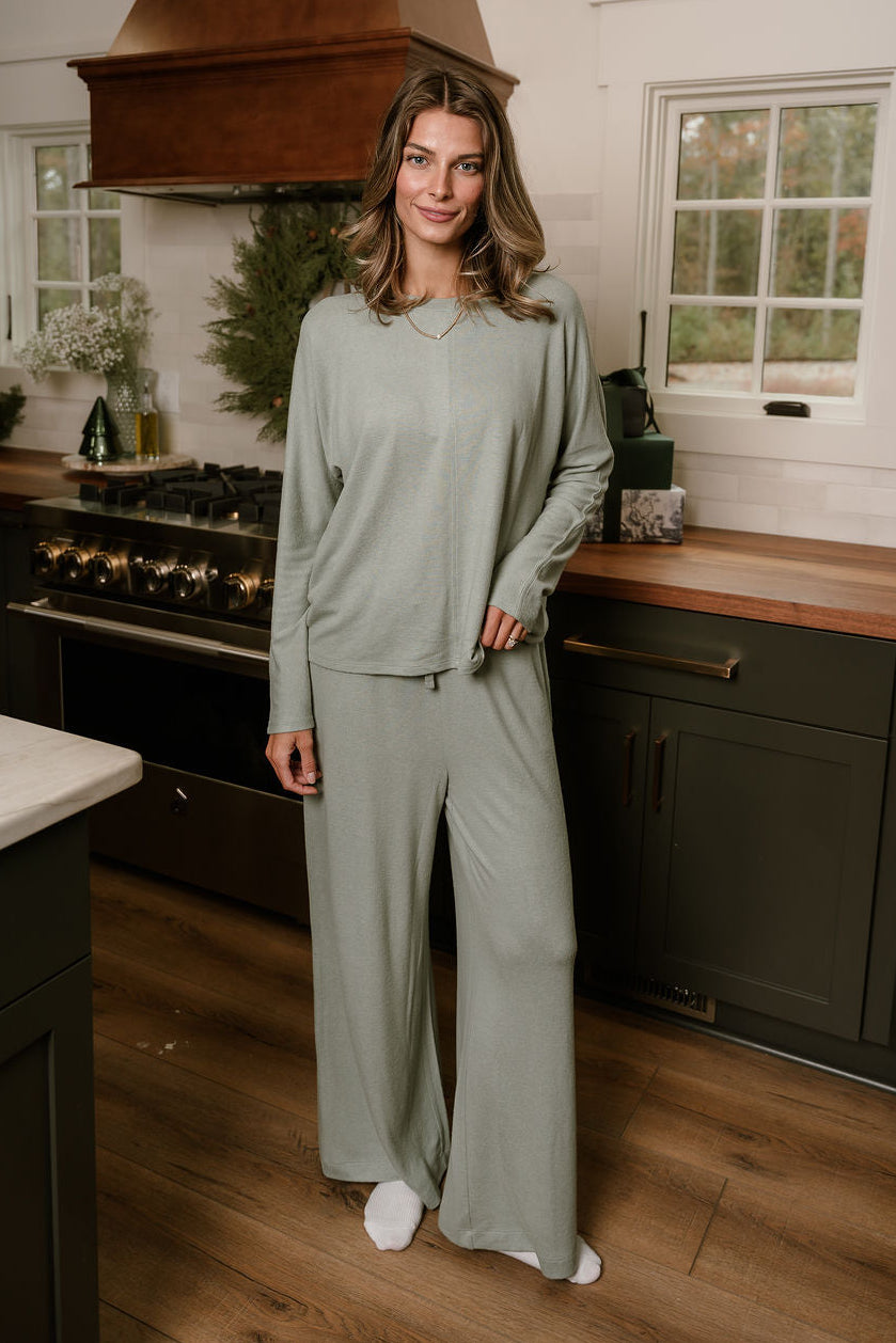 Charlotte Sage Green Loungewear Set - full body front view