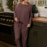 Blair Burgundy & Cream Striped Loungewear Set - full body front view