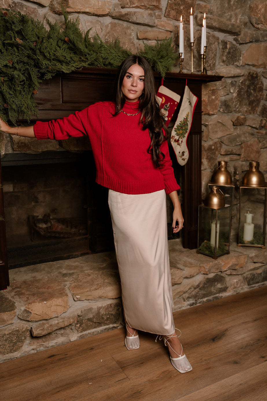 Selah Red Cable Knit Sweater- full body view