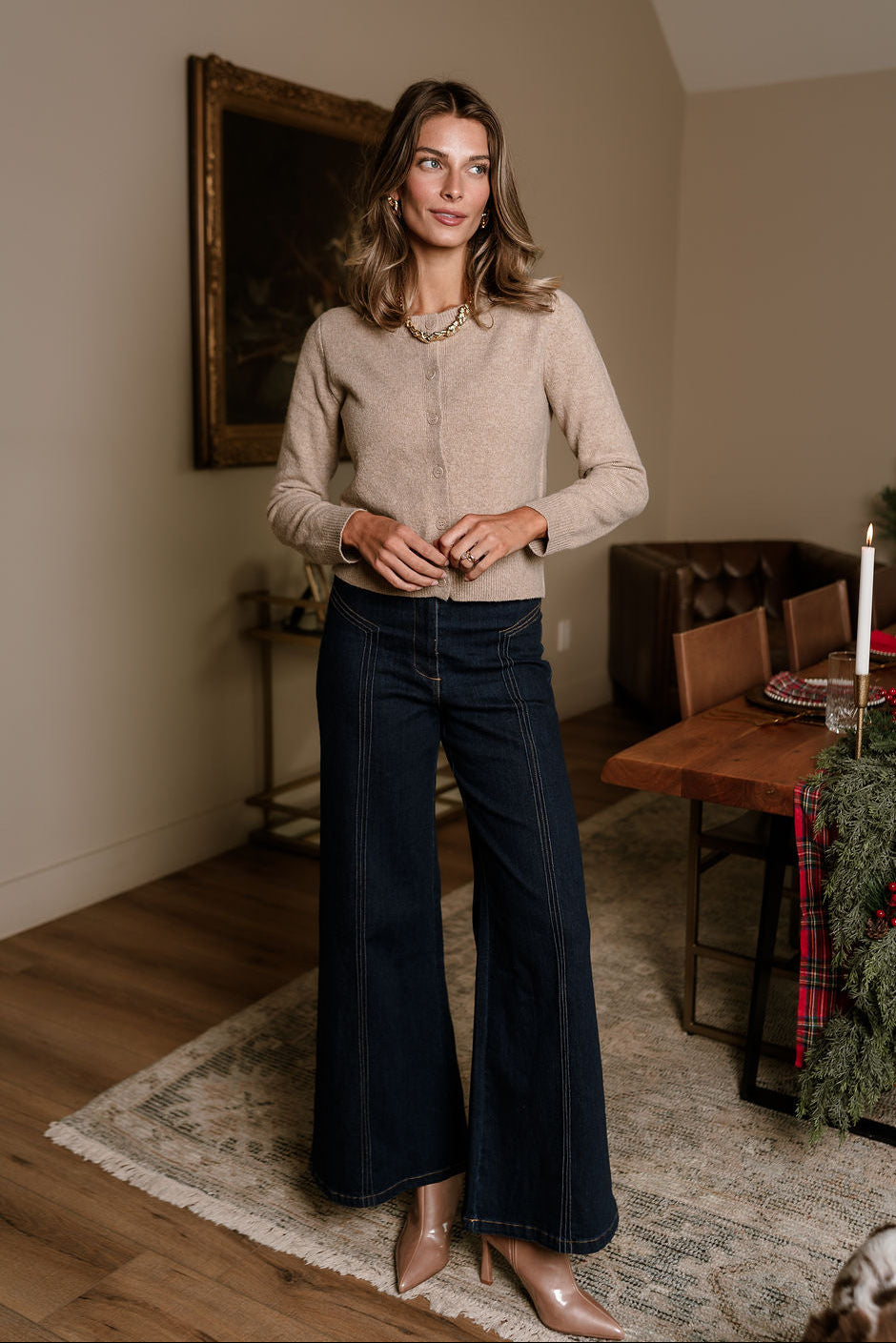 Sami Khaki Button Up Cardigan - full front view