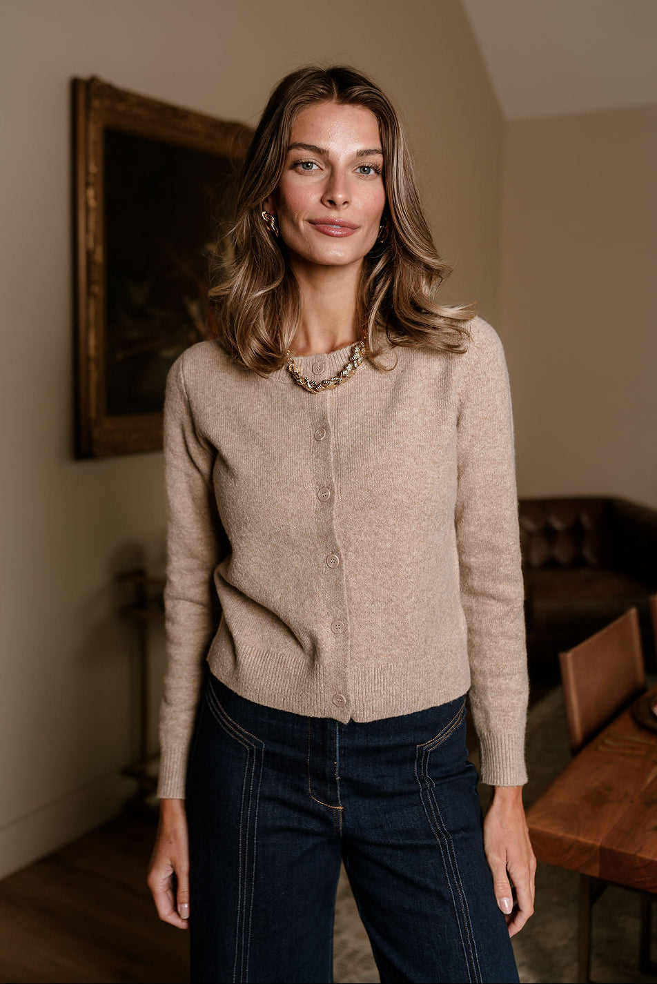 Sami Khaki Button Up Cardigan - front view