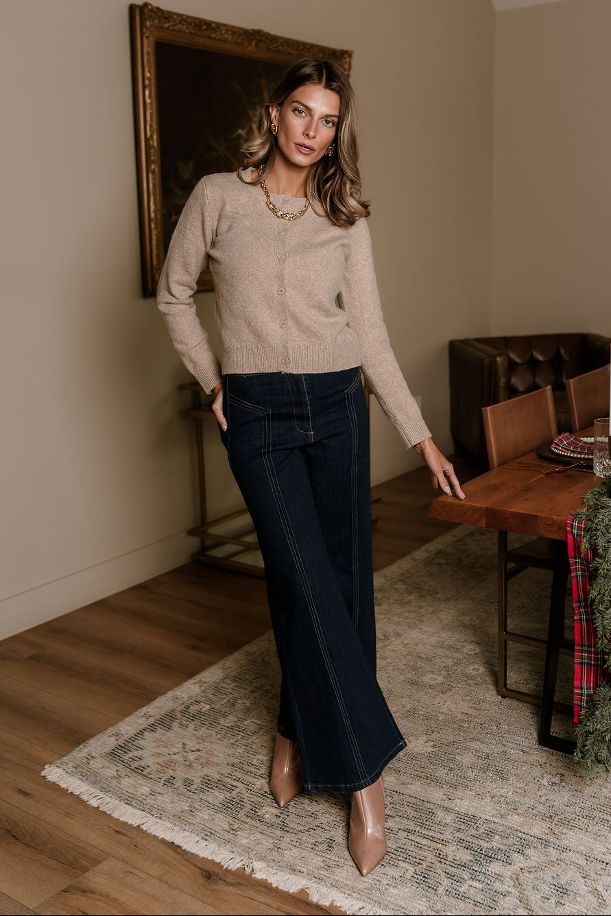 Sami Khaki Button Up Cardigan - full body front view