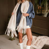 Marlowe Ivory Fringe Scarf - full body front view